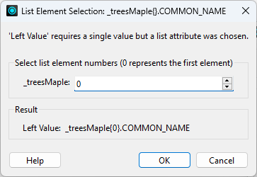 List Element Selection dialog
